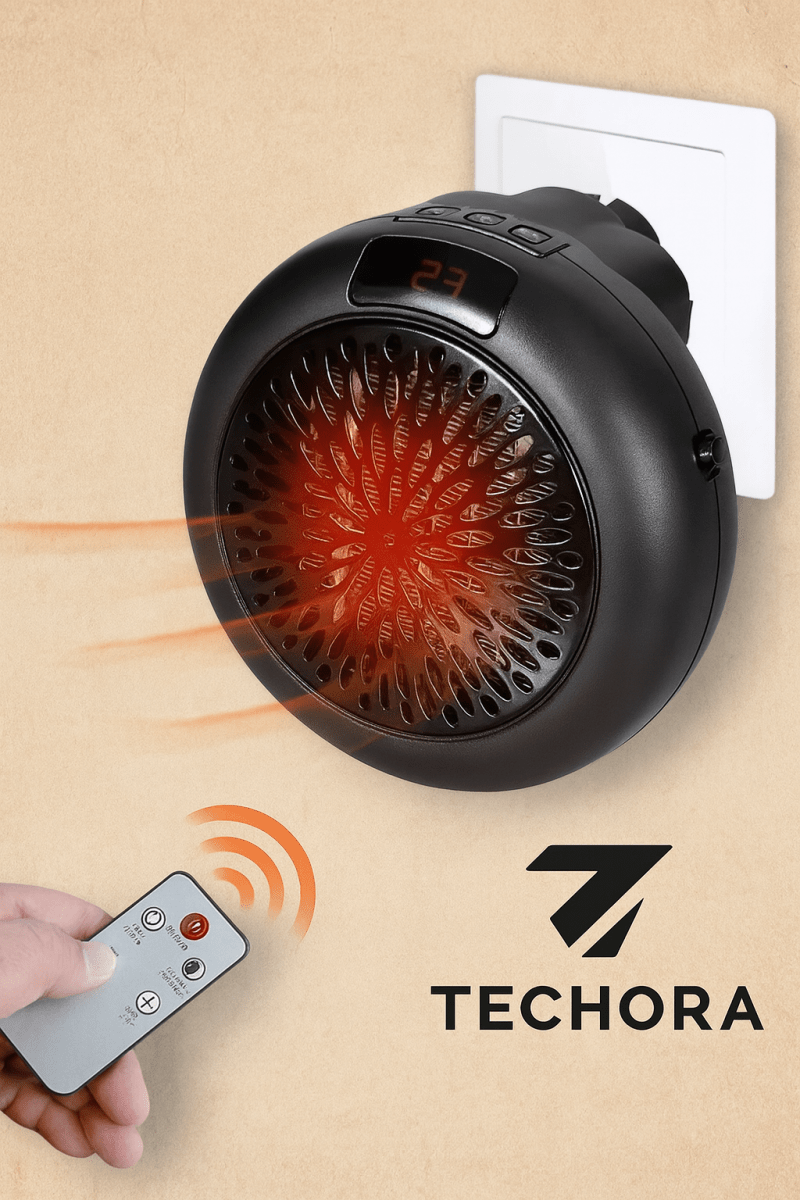 Calefactor Portátil 900W – Calor en 3 Segundos, Silencioso y de Bajo Consumo - Techora