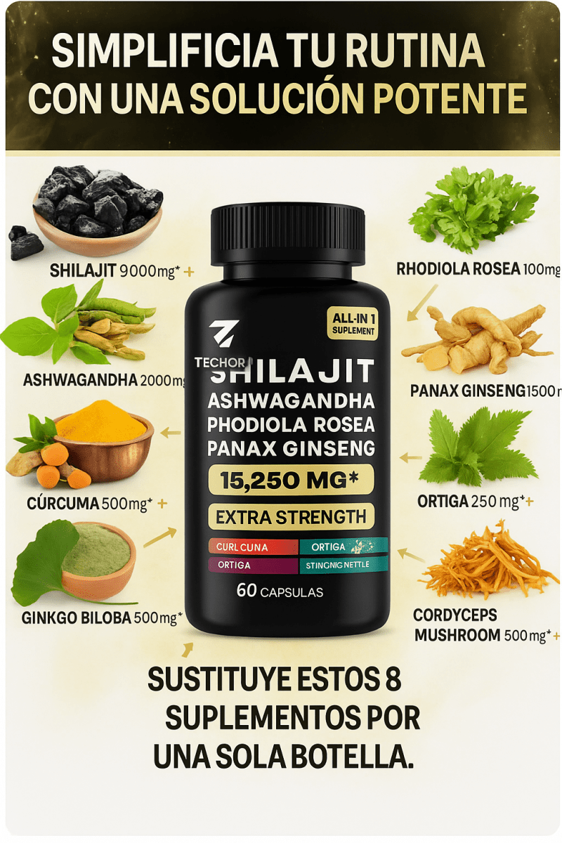 Shilajit + Ashwagandha + Rhodiola + Ginseng – Complejo Natural Energizante 60 Cápsulas - Techora